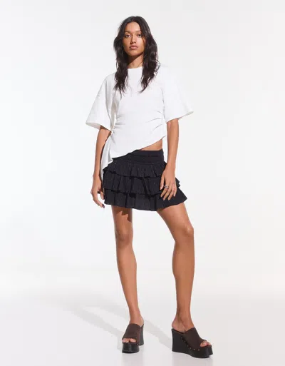 Bershka Ruffled Metallic Thread Mini Skirt In Black