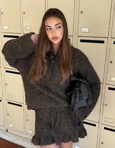 Bershka Ruffled Mini Skirt With Bow In Black