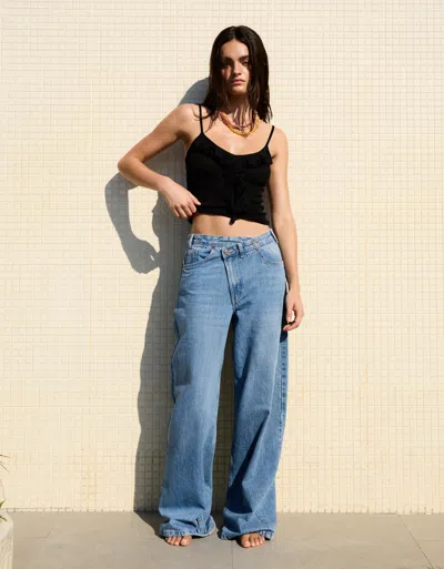 Bershka Ruffled Tank Top In Black