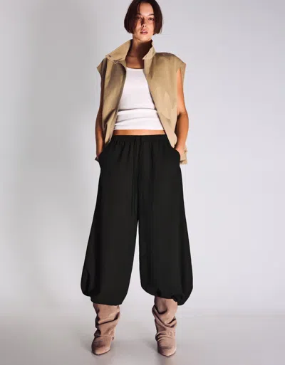 Bershka Rustic Drop Crotch Pants In Black