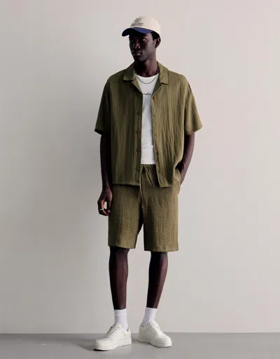 Bershka Rustic Jogger Bermuda Shorts In Brown