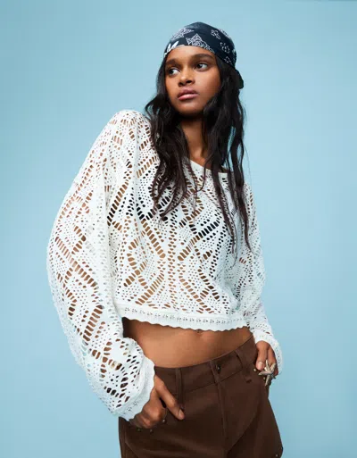 Bershka Rustic Knit Sweater In White