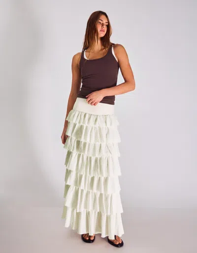 Bershka Rustic Midi Skirt With Ruffles In White