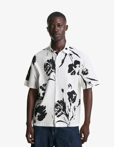 Bershka Rustic Print Short Sleeve Shirt In White