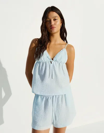 Bershka Rustic Shorts With Elastic Waist In Blue