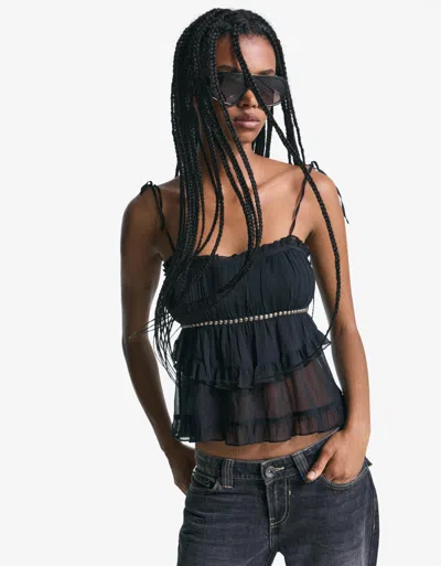 Bershka Rustic Strappy Top With Studs In Black