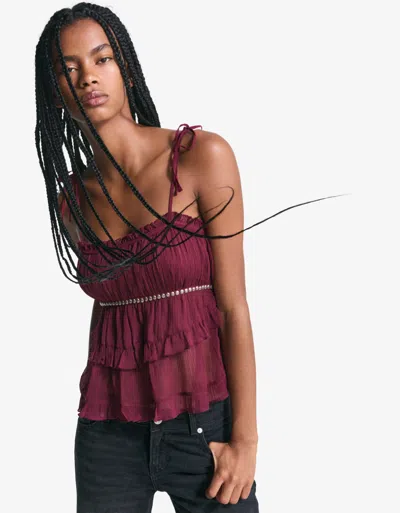 Bershka Rustic Strappy Top With Studs In Burgundy