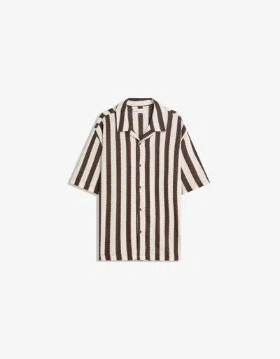Bershka Rustic Striped Short Sleeve Shirt In Brown