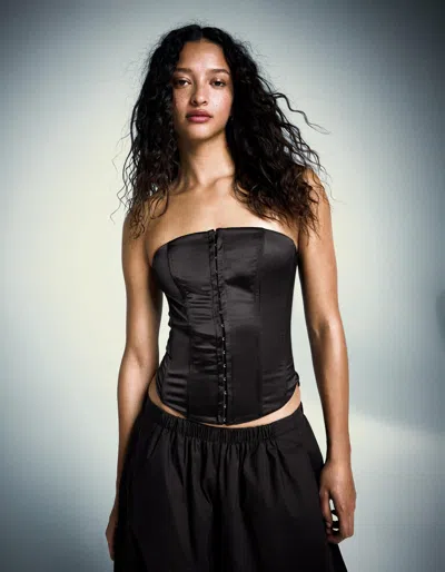 Bershka Sateen Bustier Top In Black