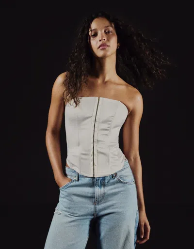 Bershka Sateen Bustier Top In White