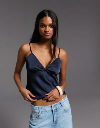 Bershka Sateen Lace Top In Blue