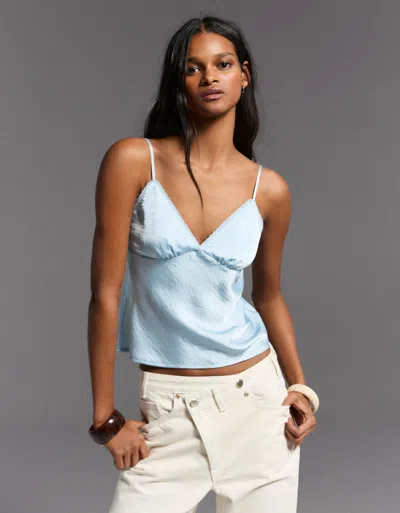 Bershka Sateen Lace Top In Blue