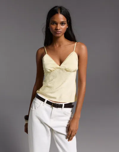 Bershka Sateen Lace Top In Yellow