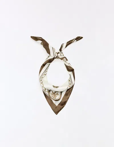 Bershka Sateen Printed Neckerchief In Gray