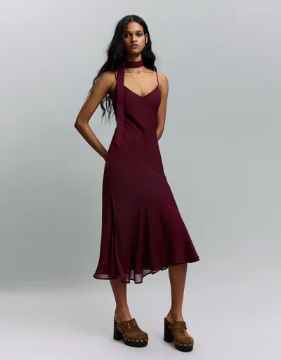 Bershka Scarf Print Mini Dress In Burgundy