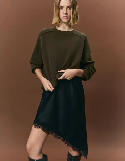 Bershka Seam Knit Sweater In Green