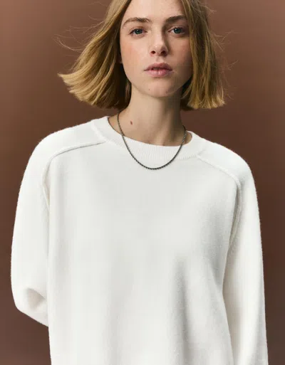 Bershka Seam Knit Sweater In White