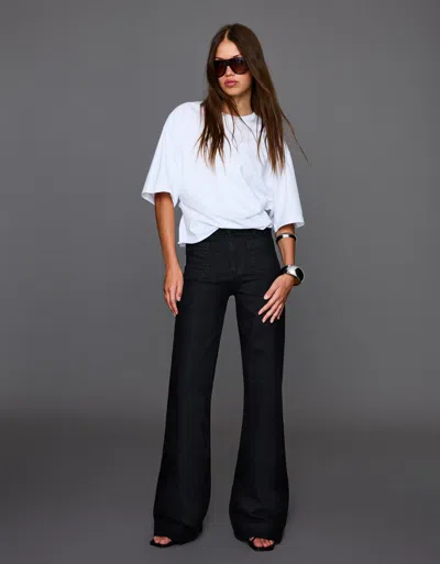 Bershka Seamless High-waist Wide-leg Jeans With Pockets In Black