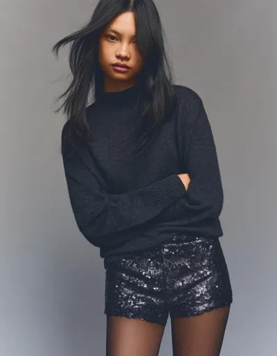 Bershka Sequined Mini Shorts In Gray