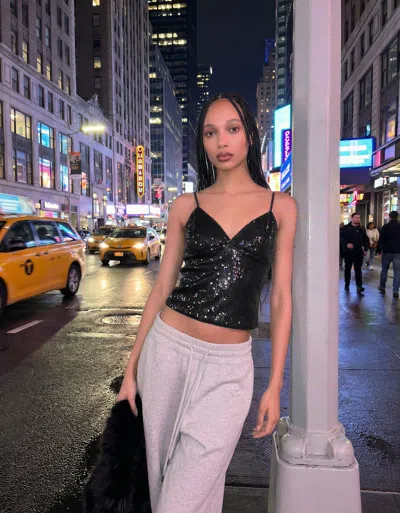 Bershka Sequined Tank Top In Black