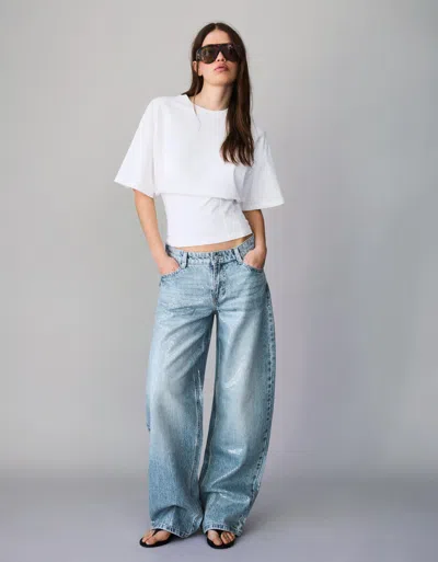 Bershka Sequinned Baggy Barrel Jeans In Blue