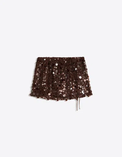 Bershka Sequinned Mini Skirt In Brown