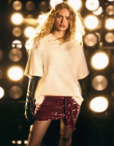Bershka Sequinned Mini Skirt In Burgundy