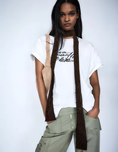 Bershka Sequinned Tie Scarf In Brown