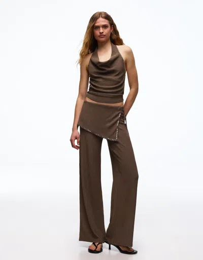Bershka Sequinned Trousers With Overskirt In Brown