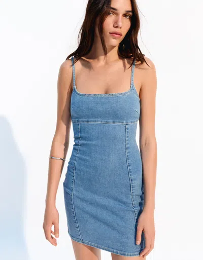 Bershka Short Denim Dress In Blue