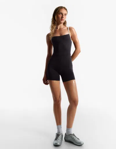 Bershka Short Jumpsuit With Contrast Straps In Black