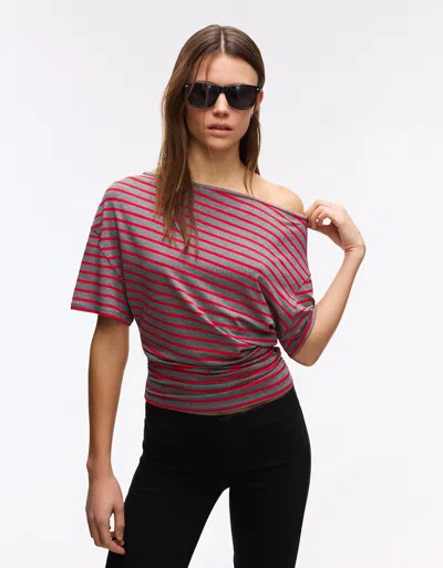 Bershka Short Sleeve Asymmetric Print T-shirt In Pink