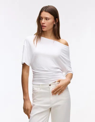 Bershka Short Sleeve Asymmetric Print T-shirt In White