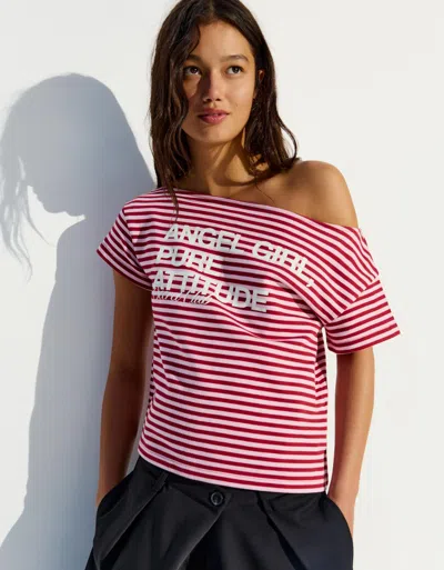 Bershka Short Sleeve Asymmetric Print T-shirt In Pink