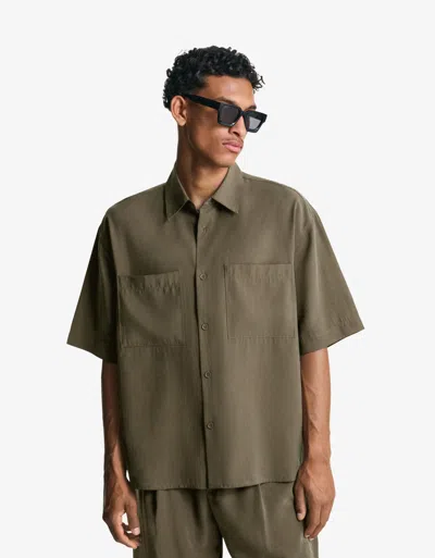 Bershka Short Sleeve Boxy Fit Shirt In Brown