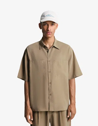 Bershka Short Sleeve Boxy Fit Shirt In Brown