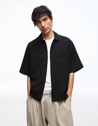 Bershka Short Sleeve Boxy Tailored Fit Shirt In Black