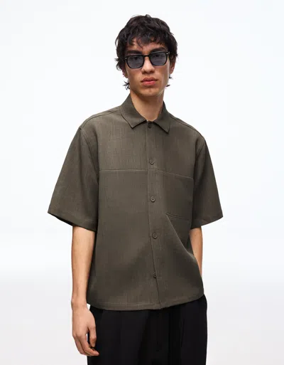 Bershka Short Sleeve Boxy Tailored Fit Shirt In Brown