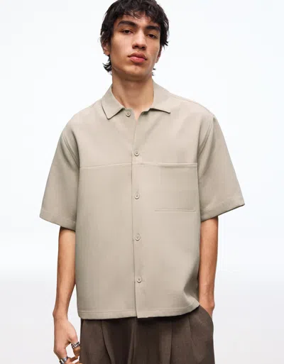 Bershka Short Sleeve Boxy Tailored Fit Shirt In Gray