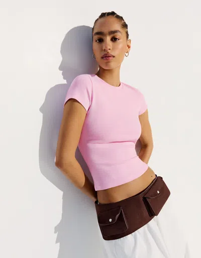Bershka Short Sleeve Crew Neck T-shirt In Gray