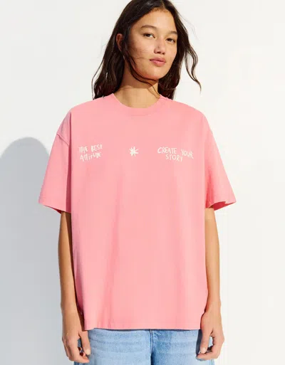 Bershka Short Sleeve Faded T-shirt In Pink