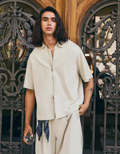 Bershka Short Sleeve Flowing Boxy Fit Shirt In White