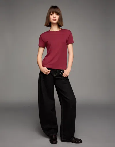 Bershka Short Sleeve Heavy Cotton T-shirt In Red