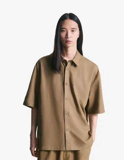 Bershka Short Sleeve Linen Blend Shirt In Brown