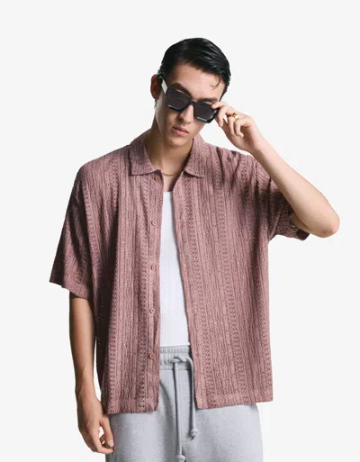 Bershka Short Sleeve Open Knit Shirt In Pink