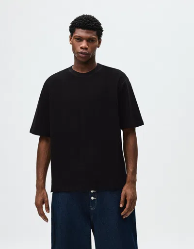 Bershka Short Sleeve Plush T-shirt In Black