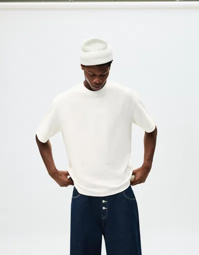 Bershka Short Sleeve Plush T-shirt In White