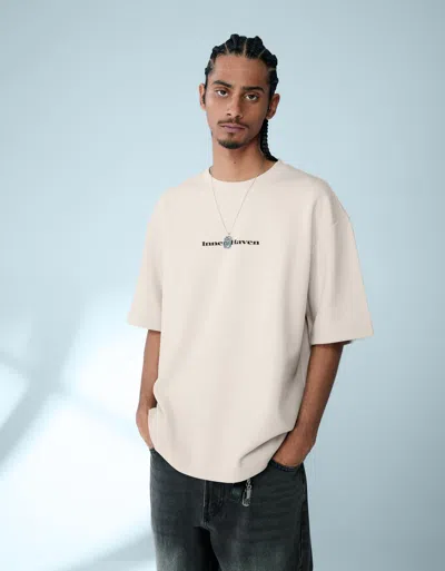 Bershka Short Sleeve Plush T-shirt With Print In White