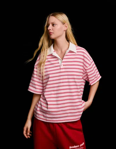 Bershka Short Sleeve Polo Collar T-shirt In Pink
