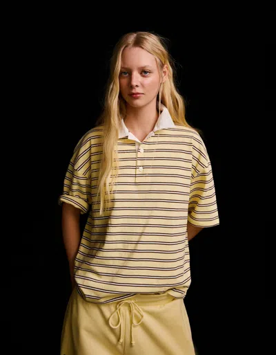 Bershka Short Sleeve Polo Collar T-shirt In Yellow